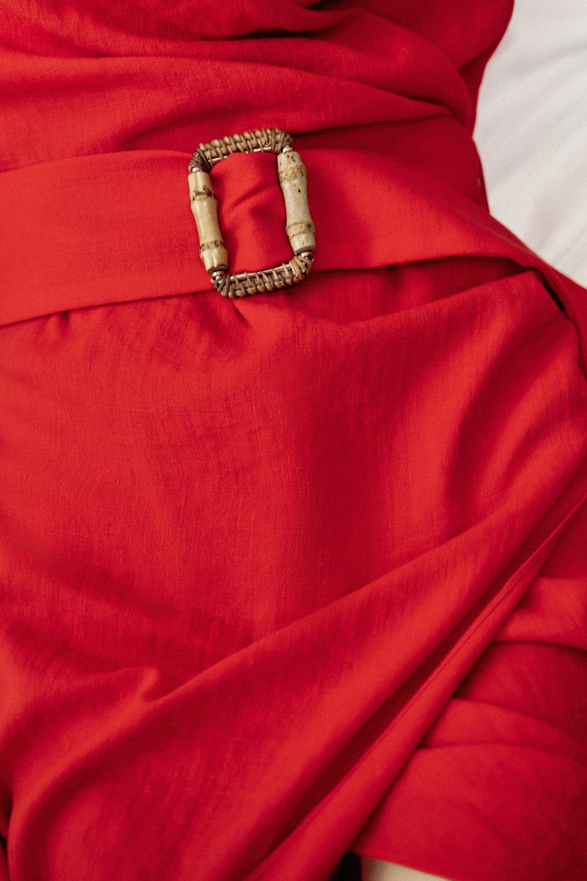 BELTED WRAP MIDI DRESS